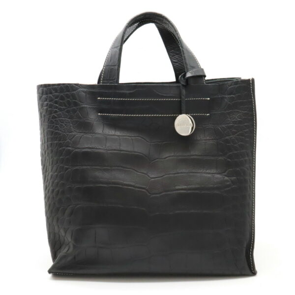 12410967 1 Furla Tote Bag Crocodile Embossed Leather Black