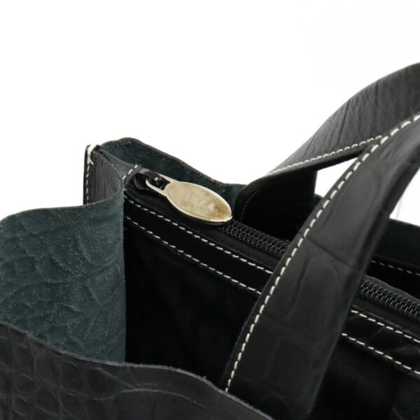 12410967 7 Furla Tote Bag Crocodile Embossed Leather Black