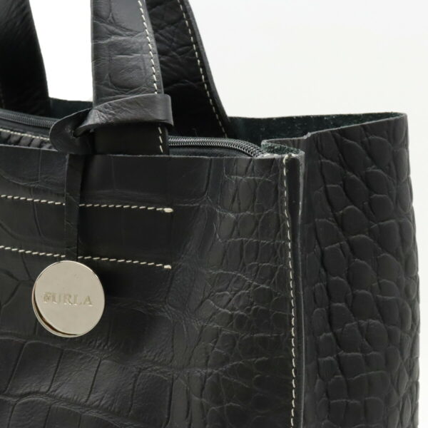 12410967 8 Furla Tote Bag Crocodile Embossed Leather Black