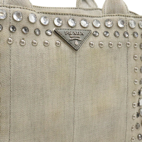 12420668 8 Prada Canapa Tote Bag Bijou Studded Denim Bianco Light Gray