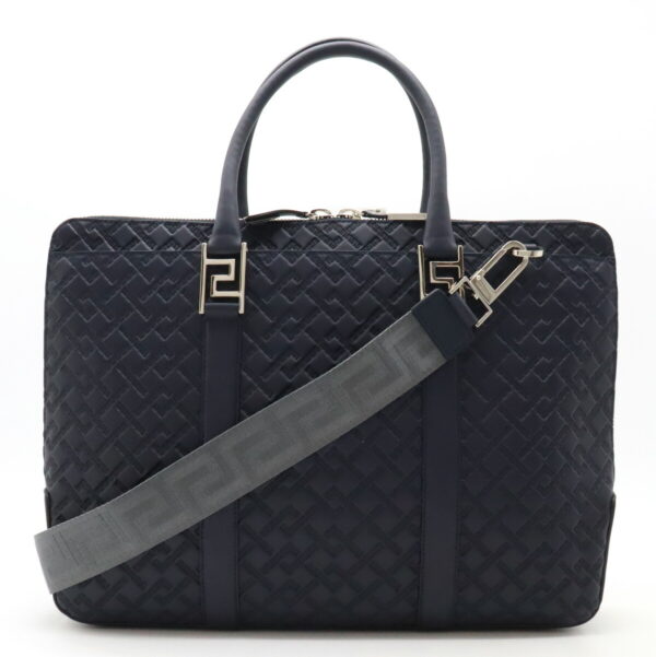 12430282 1 Versace Briefcase Business Bag 2way Leather Navy