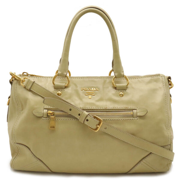 12430516 1 Prada Tote Bag 2WAY Leather Beige