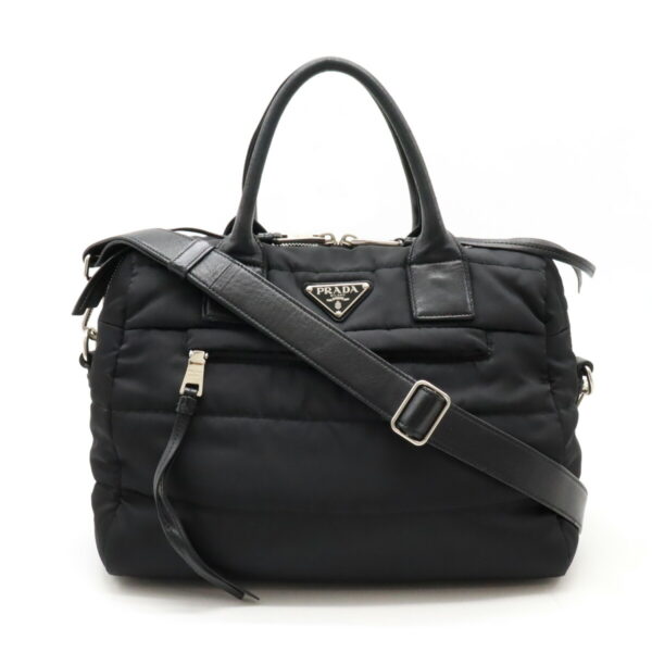 12430653 1 Prada Bomber Handbag Tote Bag Nylon Leather Nero Black