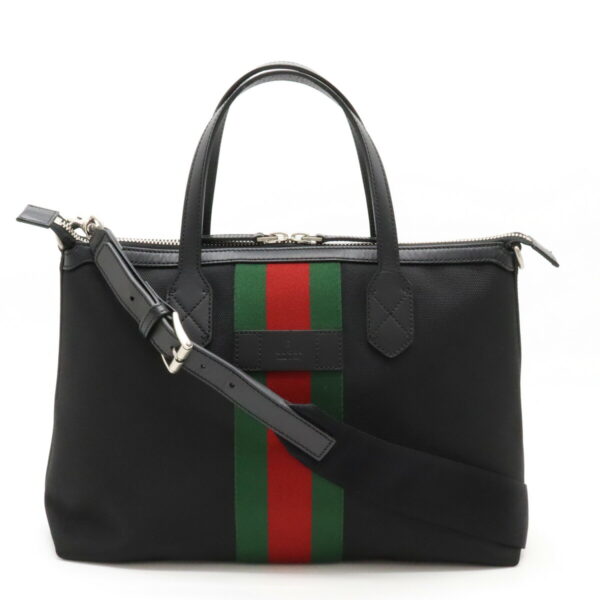 12430662 1 Gucci Sherry Line Web Stripe Tote Bag Nylon Leather Black