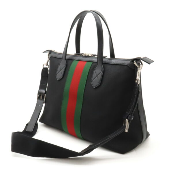 12430662 2 Gucci Sherry Line Web Stripe Tote Bag Nylon Leather Black