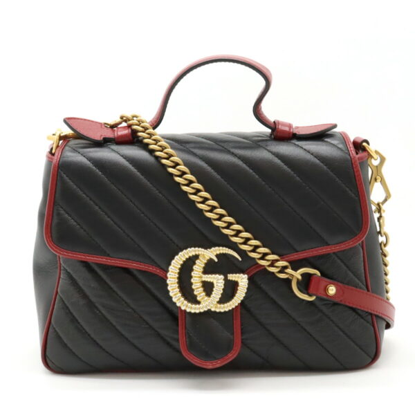 12430730 1 Gucci GG Marmont Top Handle Bag 2way Leather Black Red