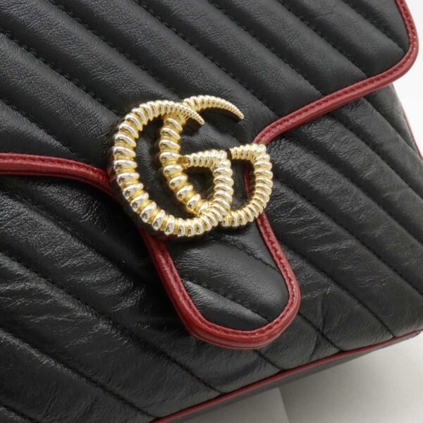 12430730 7 Gucci GG Marmont Top Handle Bag 2way Leather Black Red