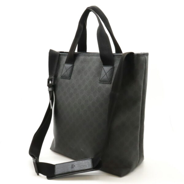 12430731 2 Gucci GG Supreme Tote Bag 2way Shoulder Bag Leather Dark Gray