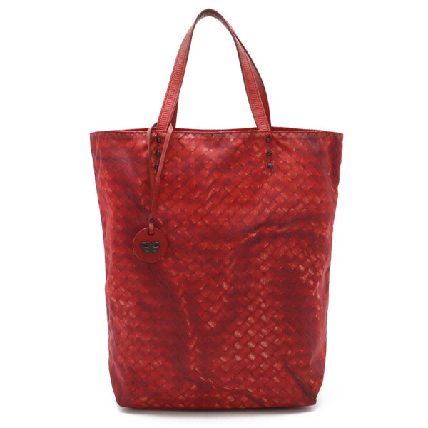 12430802 1 Bottega Veneta Intreccio Lusion Tote Nylon Leather Red