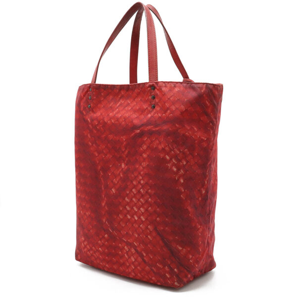 12430802 2 Bottega Veneta Intreccio Lusion Tote Nylon Leather Red