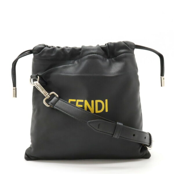 12430930 1 Fendi Logo Small Pouch Shoulder Bag Leather Black