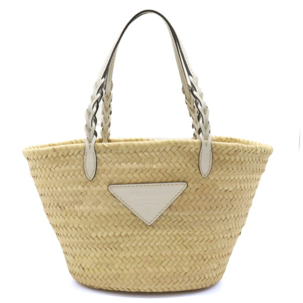 12430938 1 Prada Woven Palm Tote Bag Straw Leather Natural White