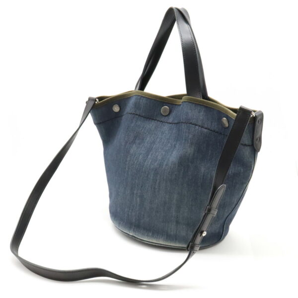 12440088 2 Prada Denim Tote Bag Leather Blue Khaki