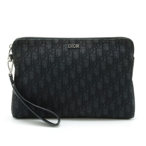 12440143 1 Christian Dior Oblique Jacquard Pouch Leather Black