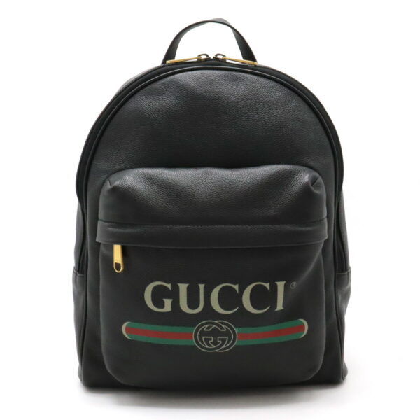 12440147 1 Gucci Logo Print Backpack Leather Black