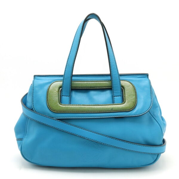 12440468 1 Loewe Anagram Handbag 2way Patent Leather Cyan