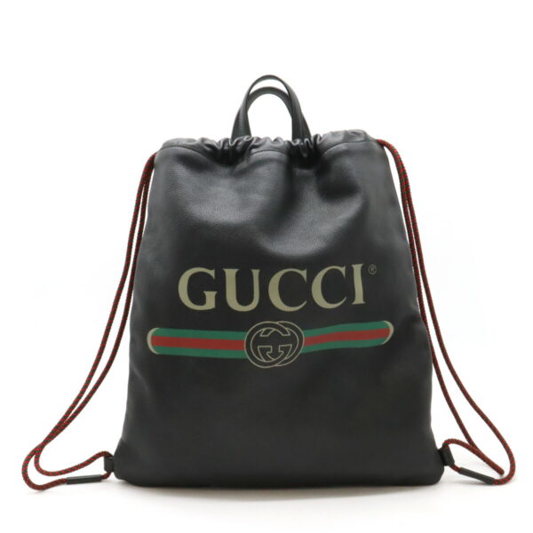 12440588 1 Gucci Print Drawstring Backpack Leather Black