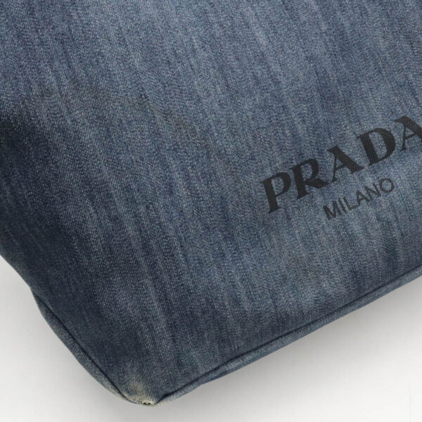 12440678 8 Prada Tote Bag Denim Leather Blue Black