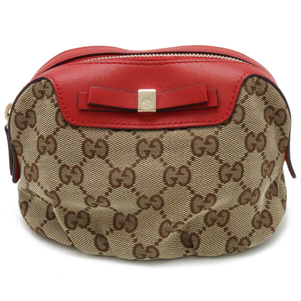 12450110 1 Gucci GG Ribbon Makeup Pouch Leather Beige