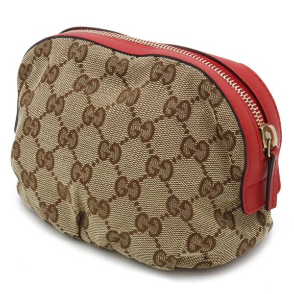 12450110 2 Gucci GG Ribbon Makeup Pouch Leather Beige