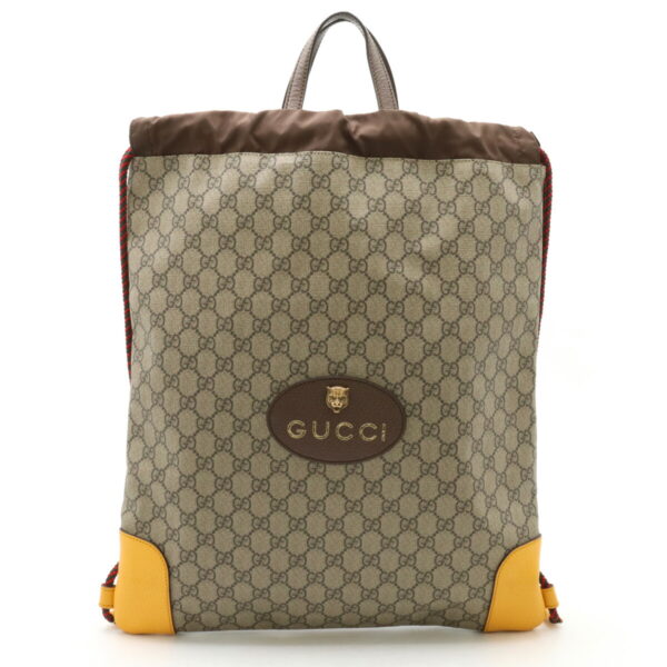 12450355 1 Gucci GG Supreme Drawstring Backpack Beige Brown