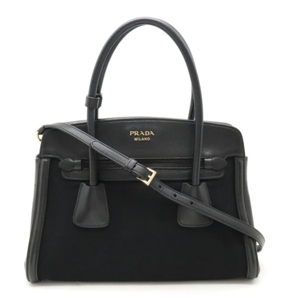 12450374 1 Prada Handbag Tote Bag 2WAY Canvas Leather Nero Black