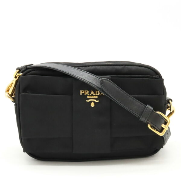 12450377 1 Prada Motif Shoulder Bag 2WAY Clutch Bag Nylon Leather Nero Black