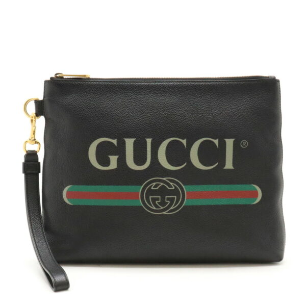 12450543 1 Gucci Logo Print Portfolio Clutch Bag Leather Black