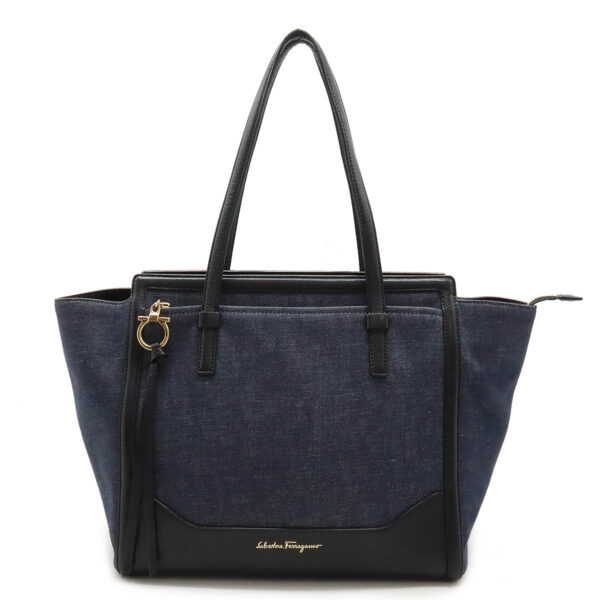 12450810 1 Salvatore Ferragamo Amy Tote Bag Denim Leather Navy