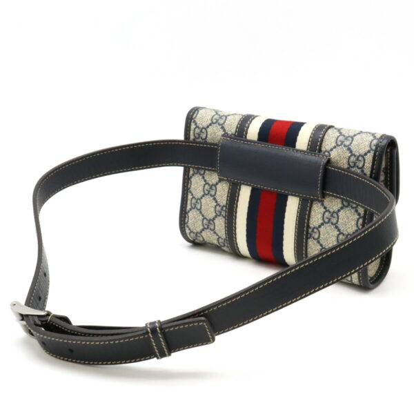 12460073 2 Gucci GG Supreme Sherry Line Waist Bag Leather Navy Beige