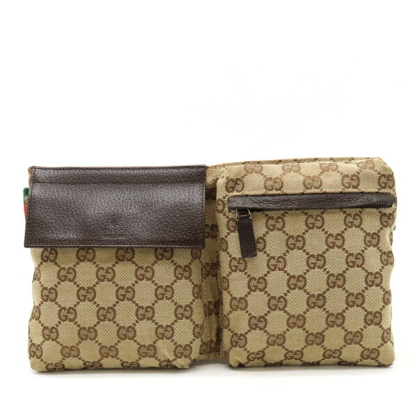 12460351 1 Gucci GG Waist Pouch Leather Khaki Brown