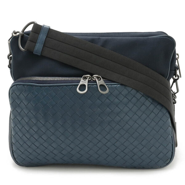 12460545 1 Bottega Veneta Intrecciato Shoulder Nylon Leather Navy Blue