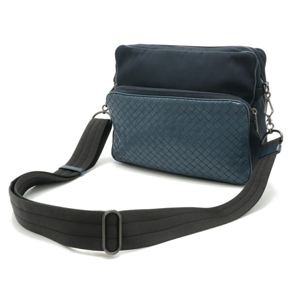 12460545 2 Bottega Veneta Intrecciato Shoulder Nylon Leather Navy Blue