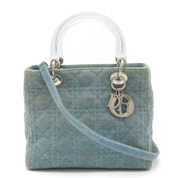 12460894 1 Christian Dior Lady Dior Cannage Handbag 2WAY Denim Blue