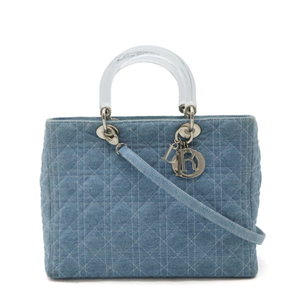 12460925 1 Christian Dior Lady Dior Cannage Handbag 2WAY Denim Blue