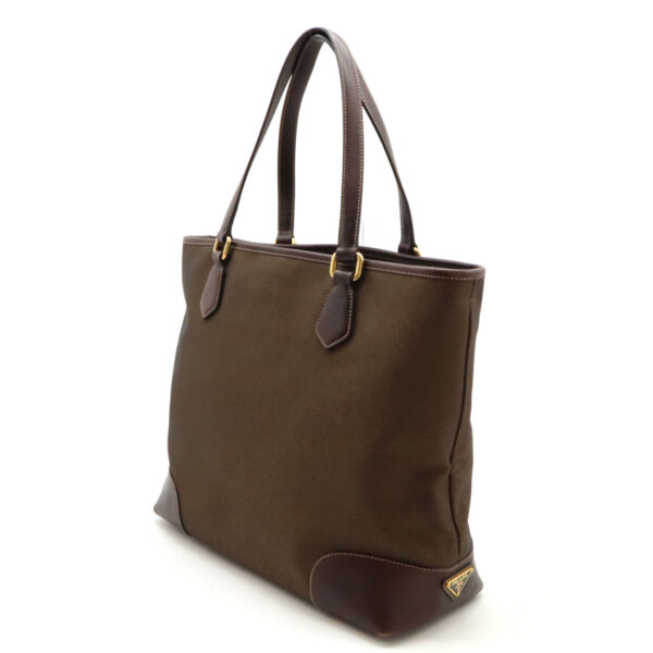 12460991 2 Prada Jacquard Tote Bag Canvas Leather Bruciato Brown