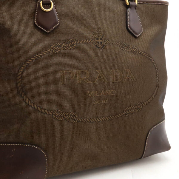 12460991 8 Prada Jacquard Tote Bag Canvas Leather Bruciato Brown