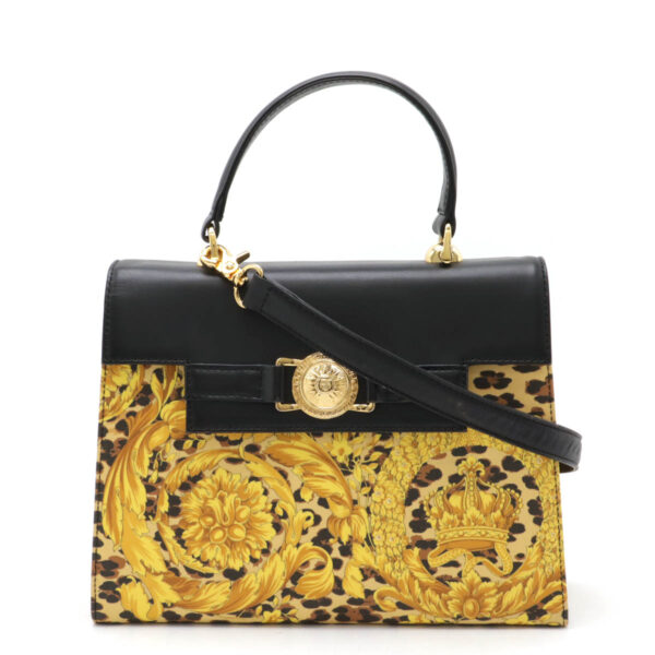 12461098 1 Gianni Versace Sunburst Barocco Leopard Handbag Leather Yellow