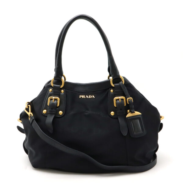 12470061 1 Prada Jacquard Tote Bag 2WAY Nylon Leather Nero Black