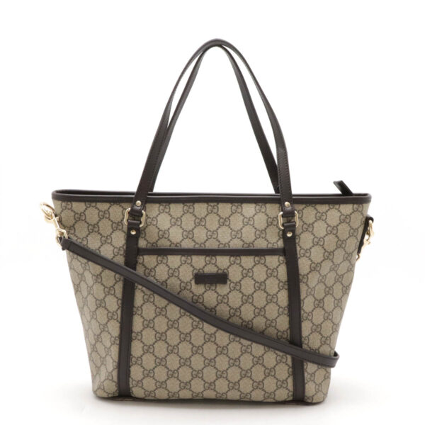 12470223 1 Gucci GG Supreme Tote Bag Leather Beige Brown