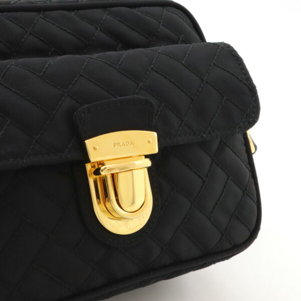 12470343 9 Prada Shoulder Pochette Crossbody Quilted Nylon Leather Nero Black