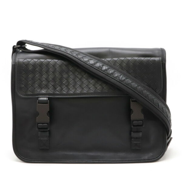 12470472 1 Bottega Veneta Intrecciato Messenger Leather Black