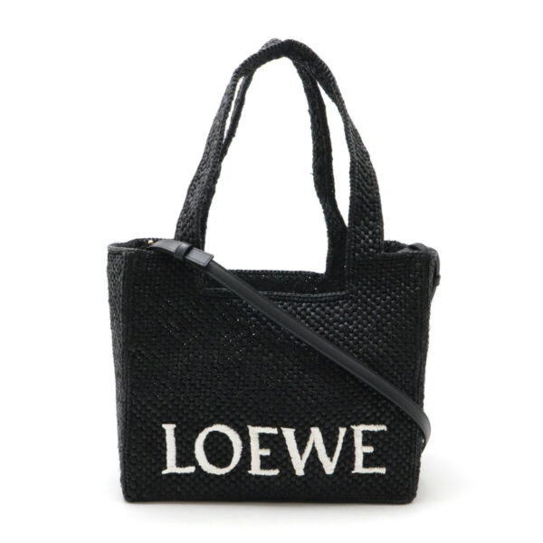 12470781 1 Loewe Font Medium Tote Bag 2way Raffia Leather Black