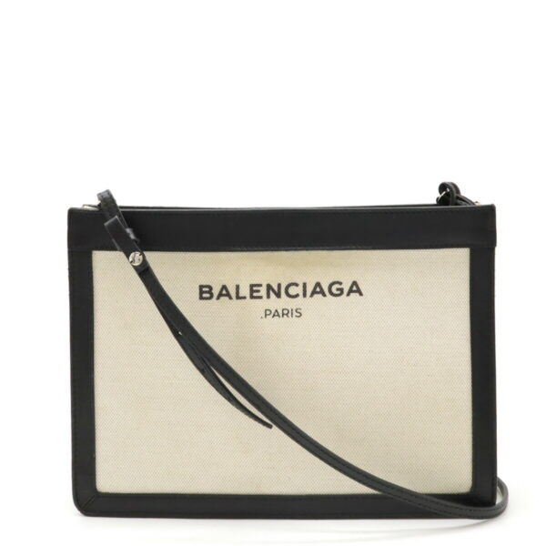 12471135 1 Balenciaga Navy Pochette Clutch Bag Leather Natural Black