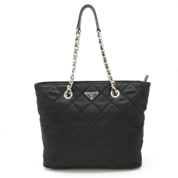 12480029 1 Prada Quilted Tote Bag Nylon Leather Nero Black