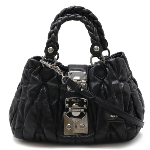 12480160 1 Miu Miu Matelasse Handbag 2way Leather Black