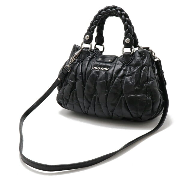 12480160 2 Miu Miu Matelasse Handbag 2way Leather Black