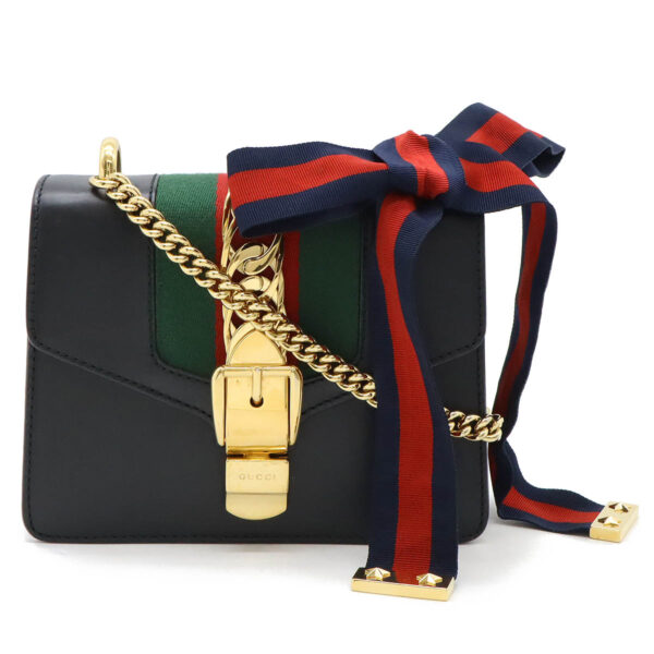 12480346 1 Gucci Sylvie Webline Mini Chain Bag Leather Black