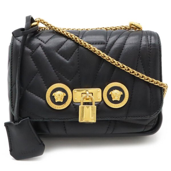 12480361 1 Versace Medusa Flap Chain Shoulder Bag Quilted Leather Black