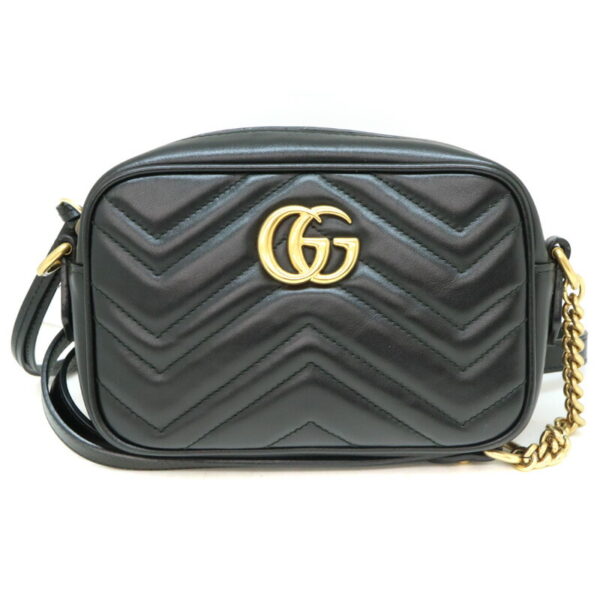 1334 1 Gucci GG Marmont Chain Shoulder Bag Leather Black